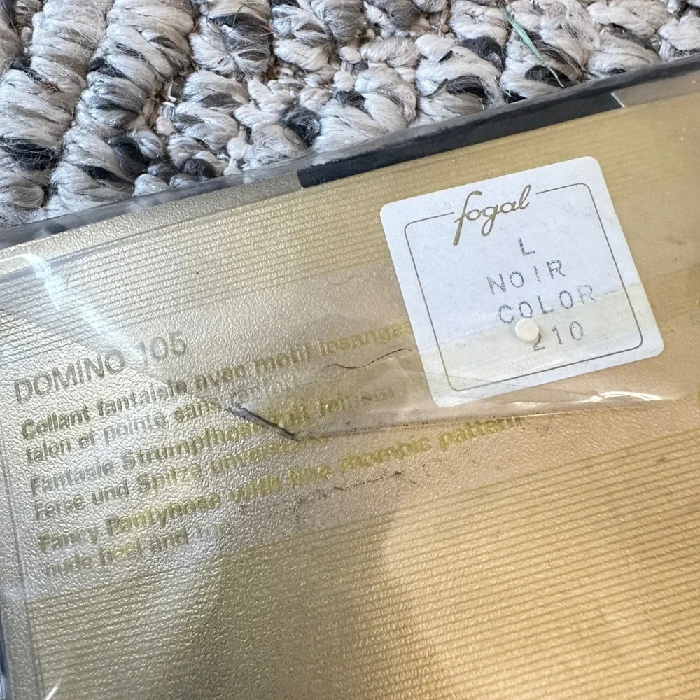 Fogal Domino 105 Pantyhose Vintage Black Rhombic Pattern Nylon Tights Size L